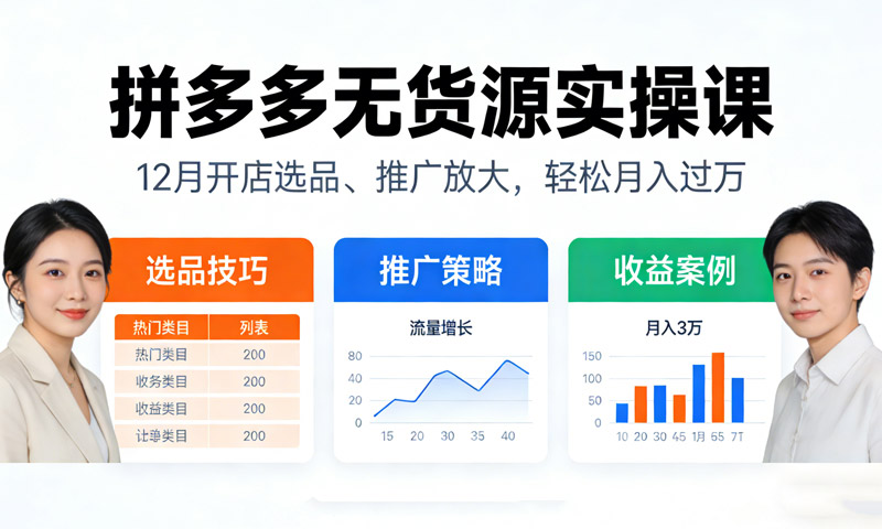 拼多多无货源实操课：12月开店选品、推广放大，轻松月入过万