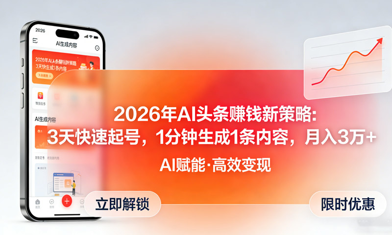 2026年AI头条赚钱新策略：3天快速起号，1分钟生成1条内容，月入3万+