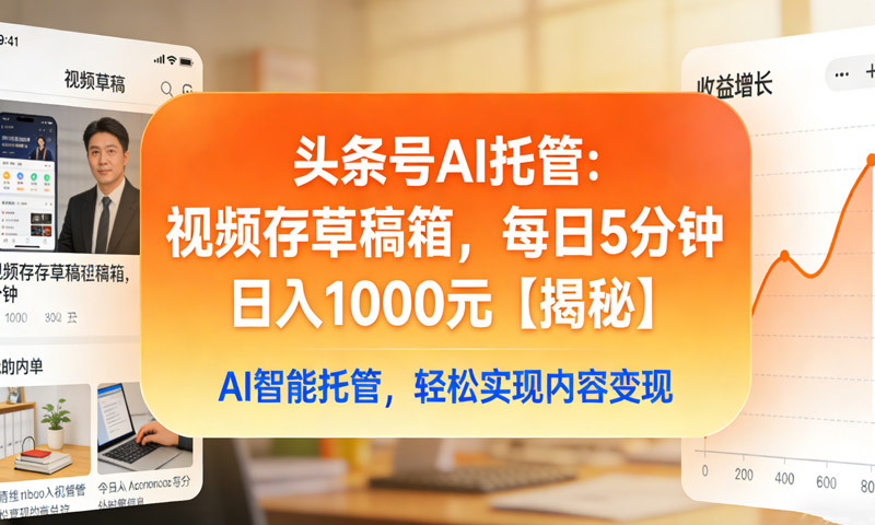 头条号AI托管：视频存草稿箱，每日5分钟，日入1000元【揭秘】