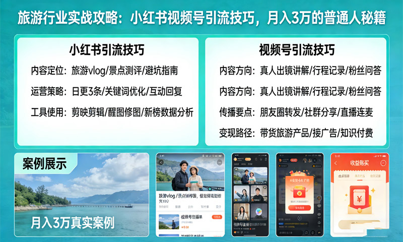 旅游行业实战攻略：小红书视频号引流技巧，月入3万的普通人秘籍