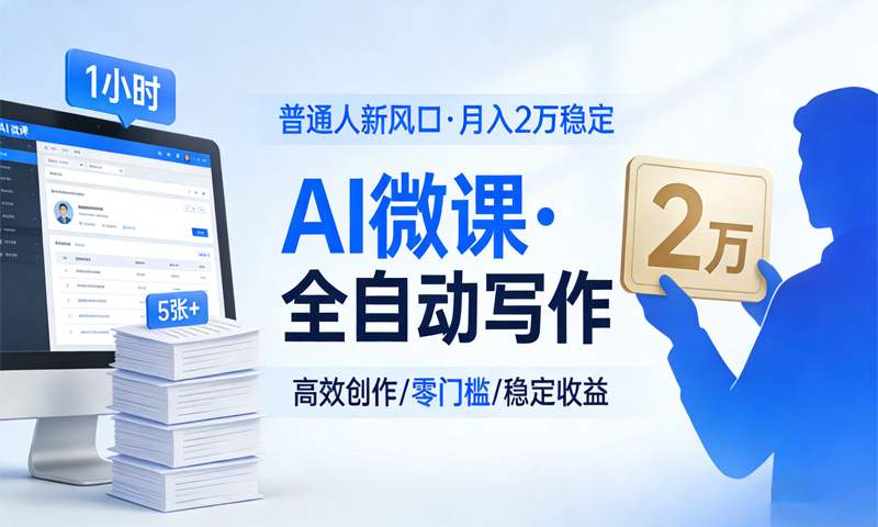 AI微课：全自动写作，一小时5张+，普通人新风口，月入2万稳定