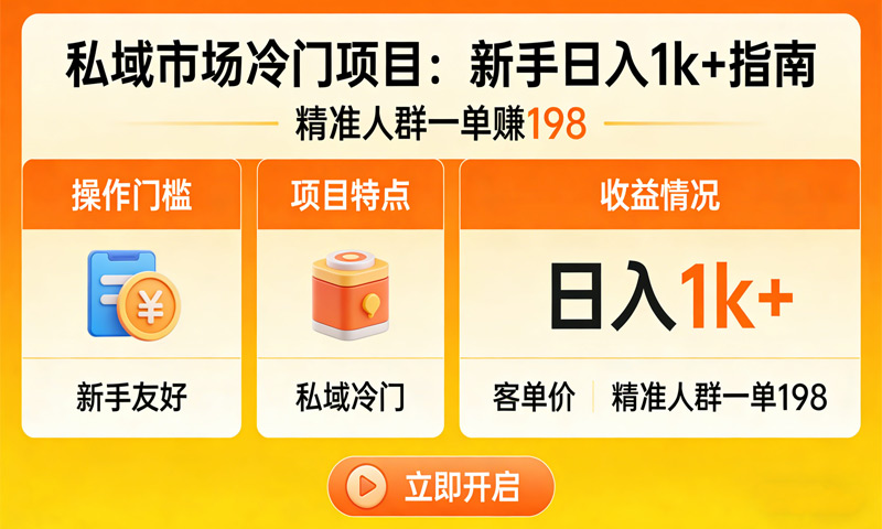 新手也能操作！私域市场冷门项目，日入1k+，精准人群一单赚198